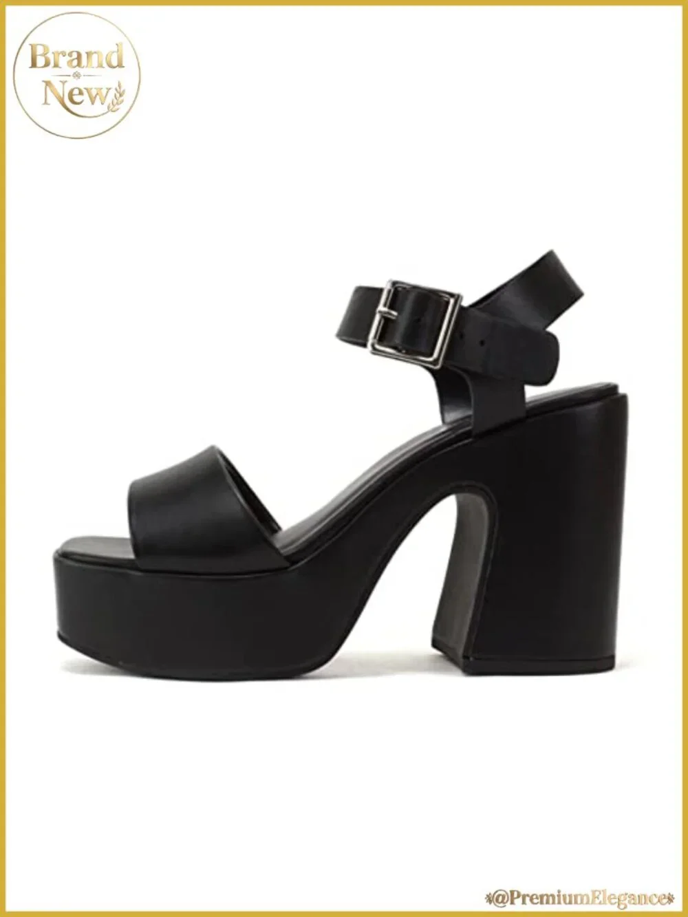 Platform Chunky High Heeled Sandal Open Toe Ankle Strap Vegan Leather